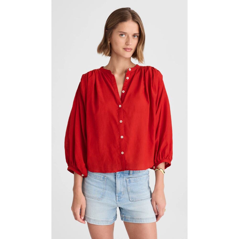 Madewell | Balloon Sleeve Top Cherry Red Button Front | Sz S